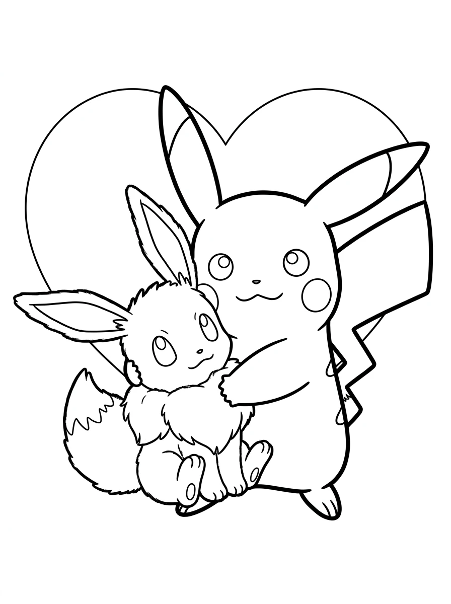 Pikachu Ausmalbild mit Evoli