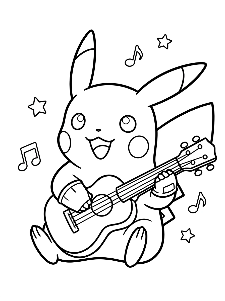 Pikachu Ausmalbild mit Ukulele