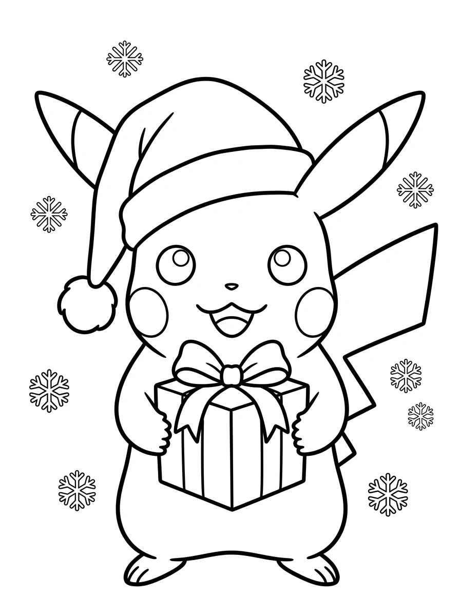 Pikachu Ausmalbild mit Weihnachtsgeschenk