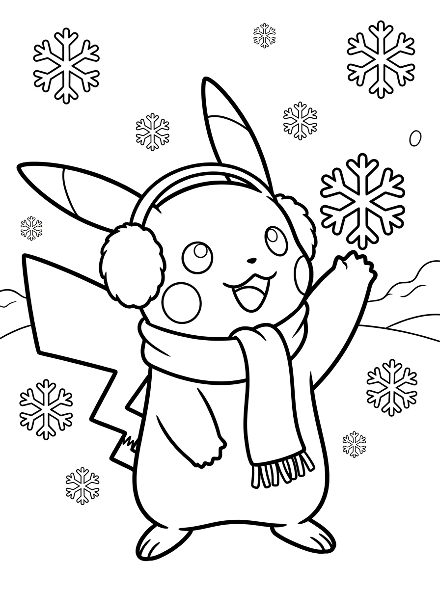 Pikachu fängt eine Schneeflocke