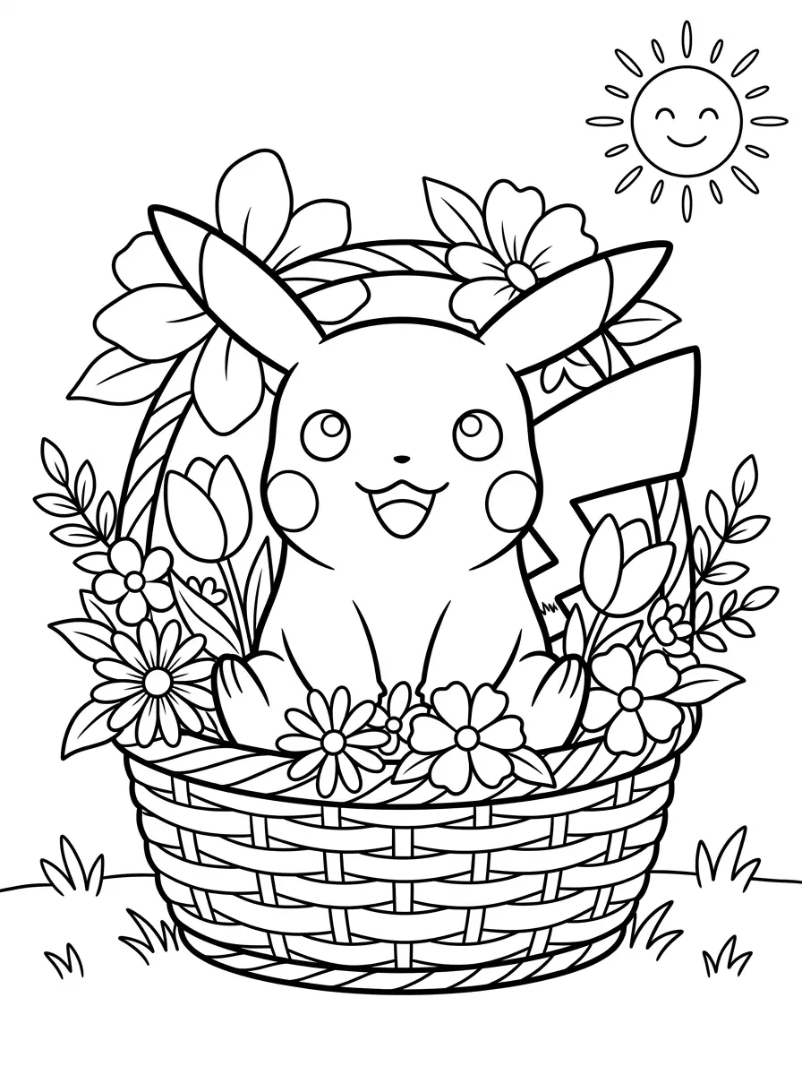 Pikachu im Blumenkorb