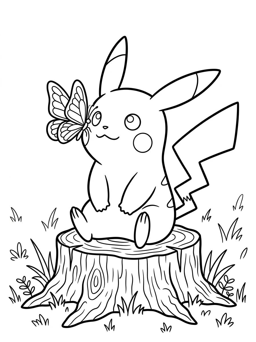 Pikachu mit einem Schmetterling