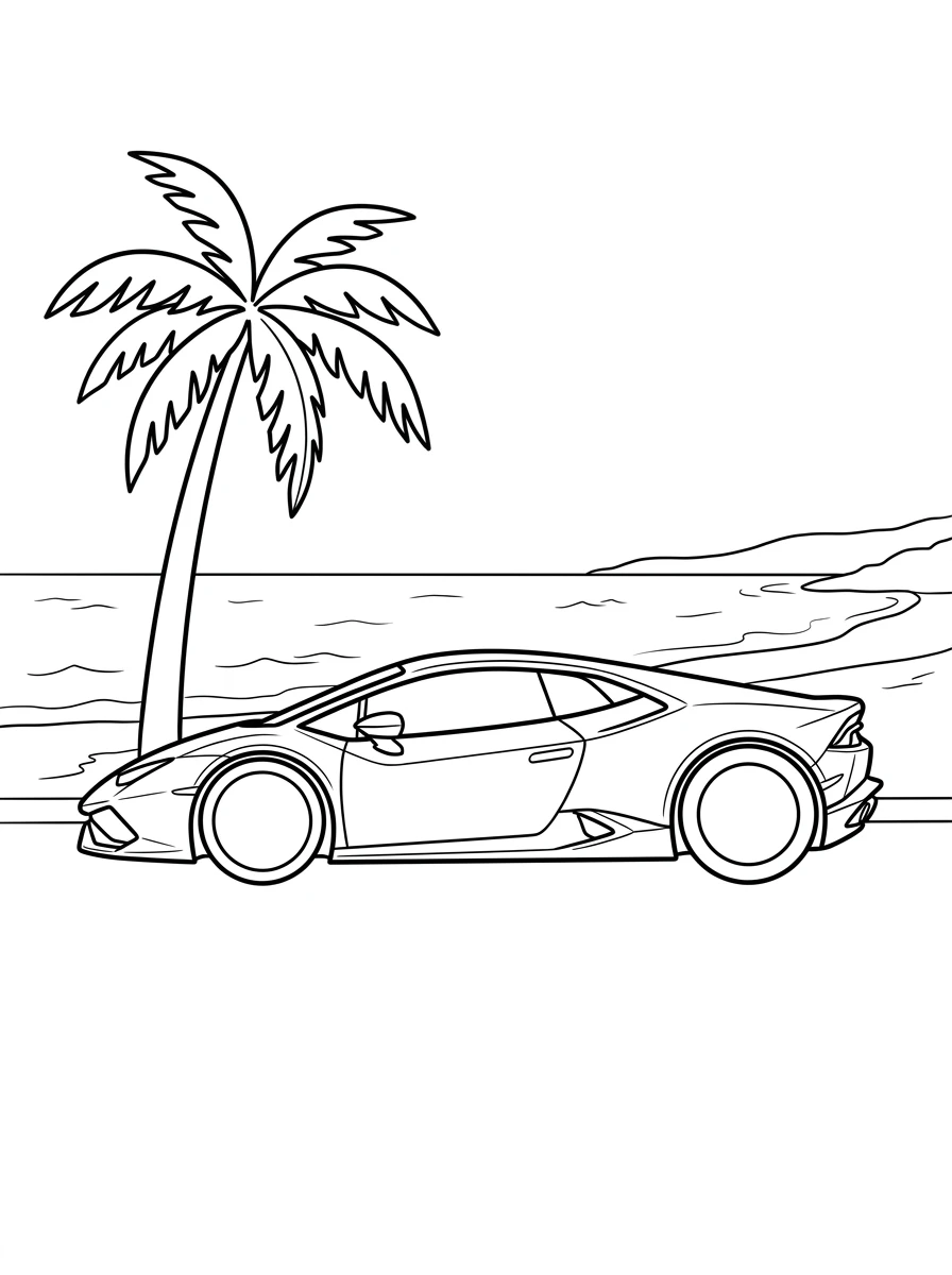 Rennauto Ausmalbild am Strand