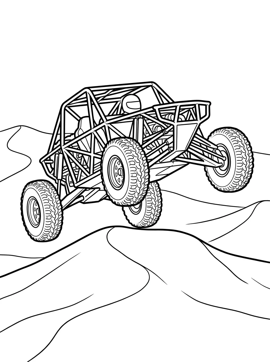 Rennauto Ausmalbild auf Sanddüne