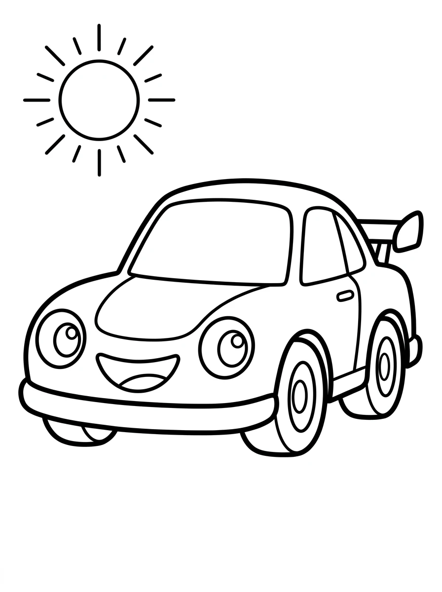 Fröhliches Rennauto unter der Sonne