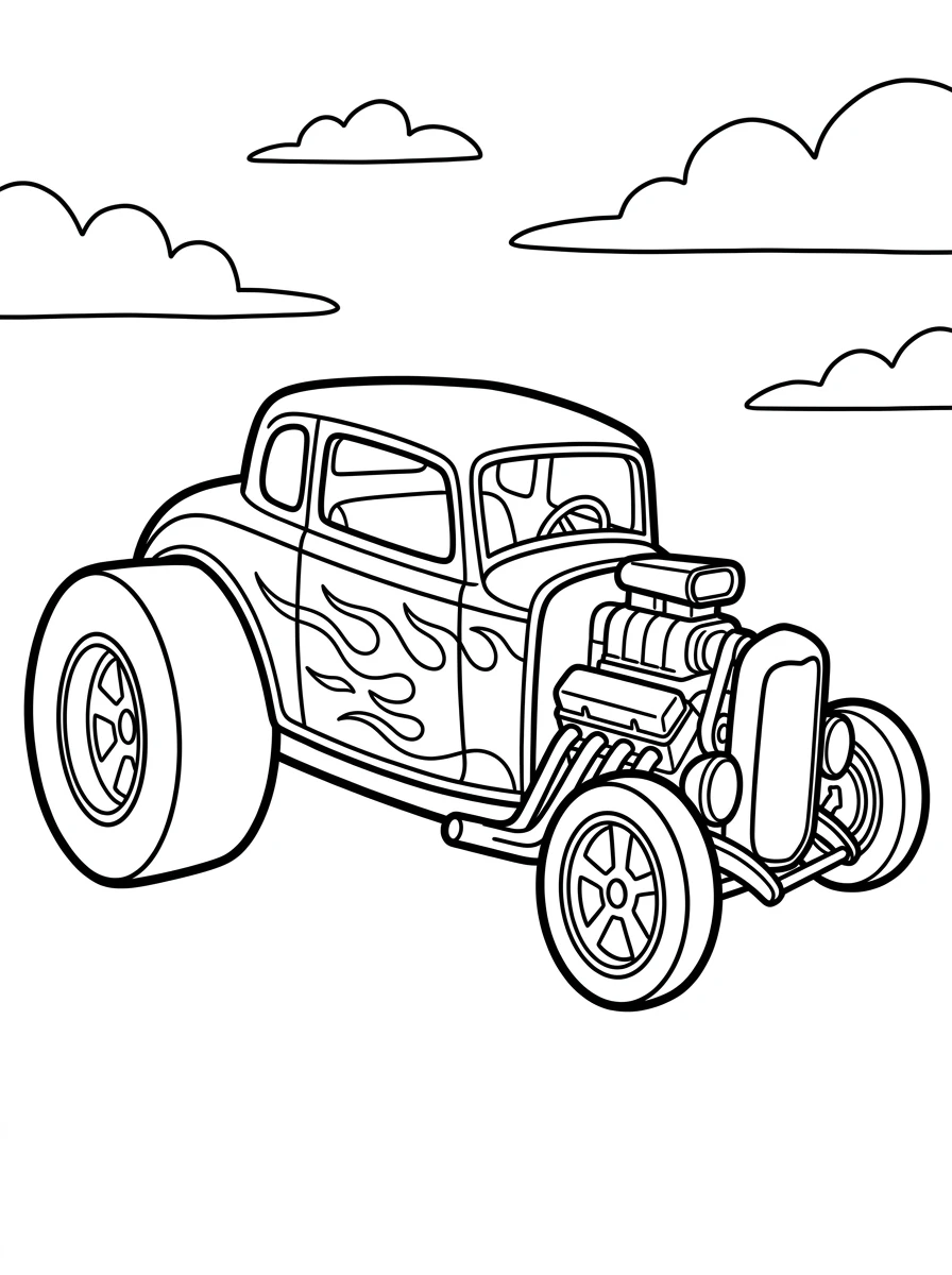 Hot-Rod-Rennauto Ausmalbild