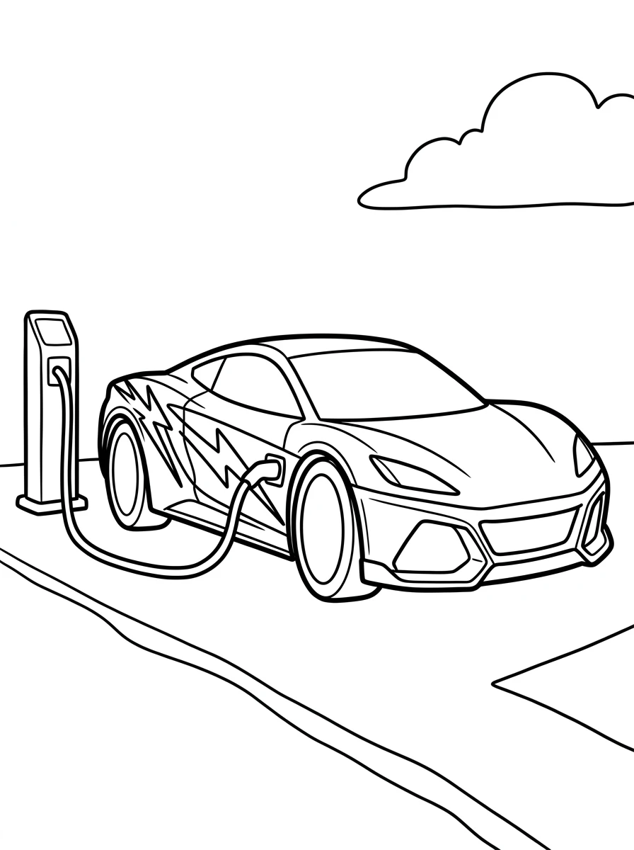 Rennauto Ausmalbild mit Blitzen