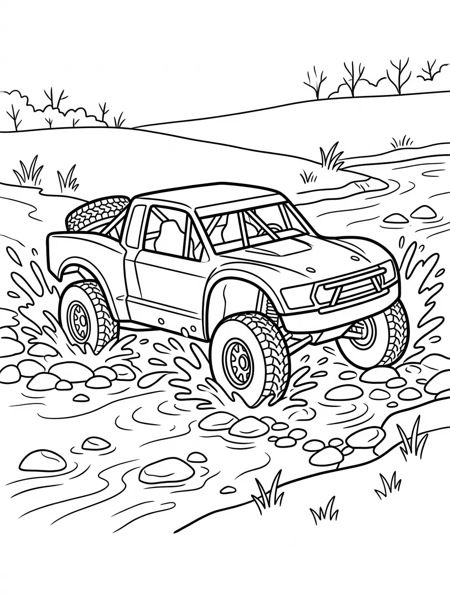 Rennauto im wilden Bachlauf
