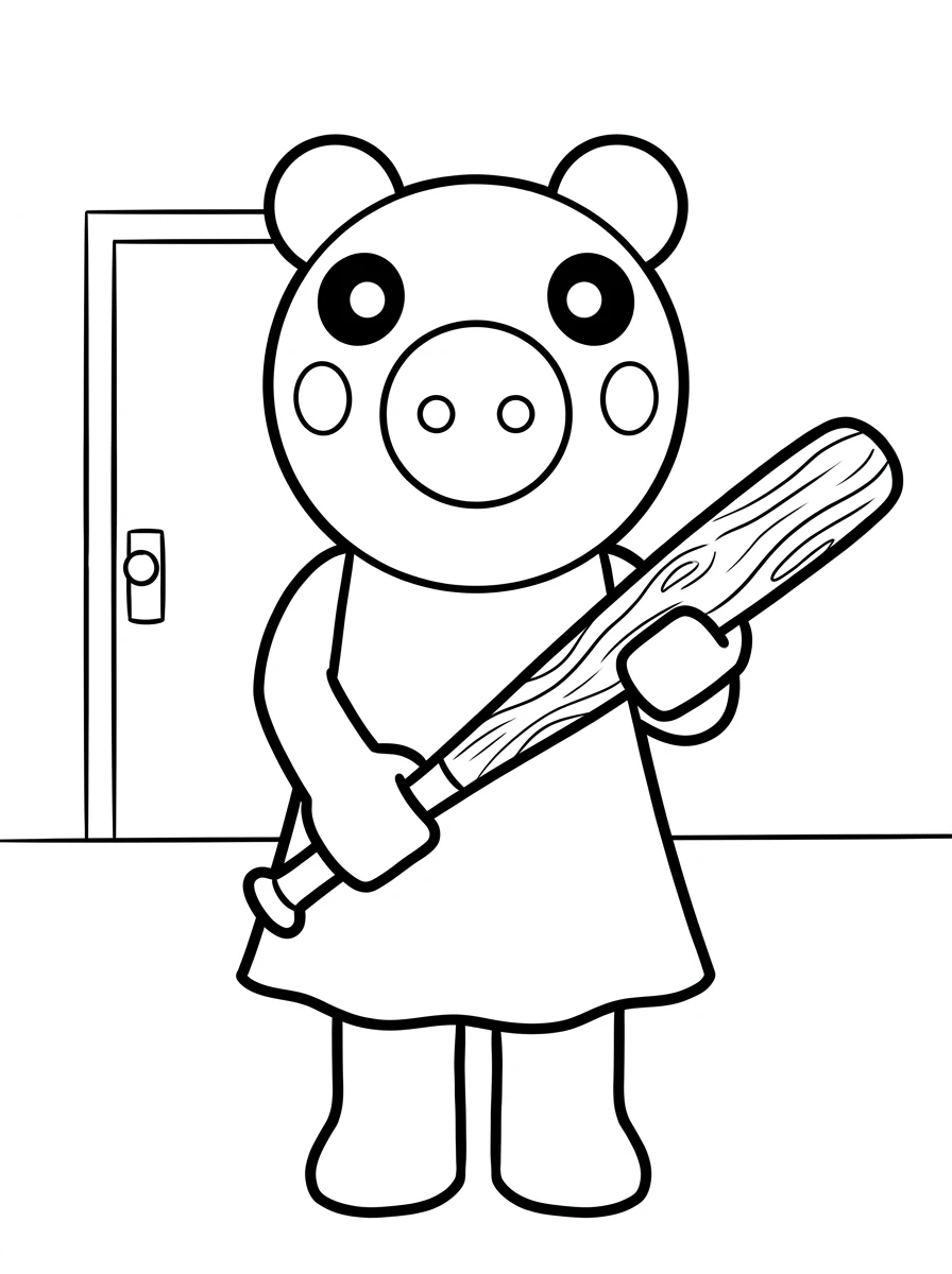Roblox Piggy mit Holzschläger