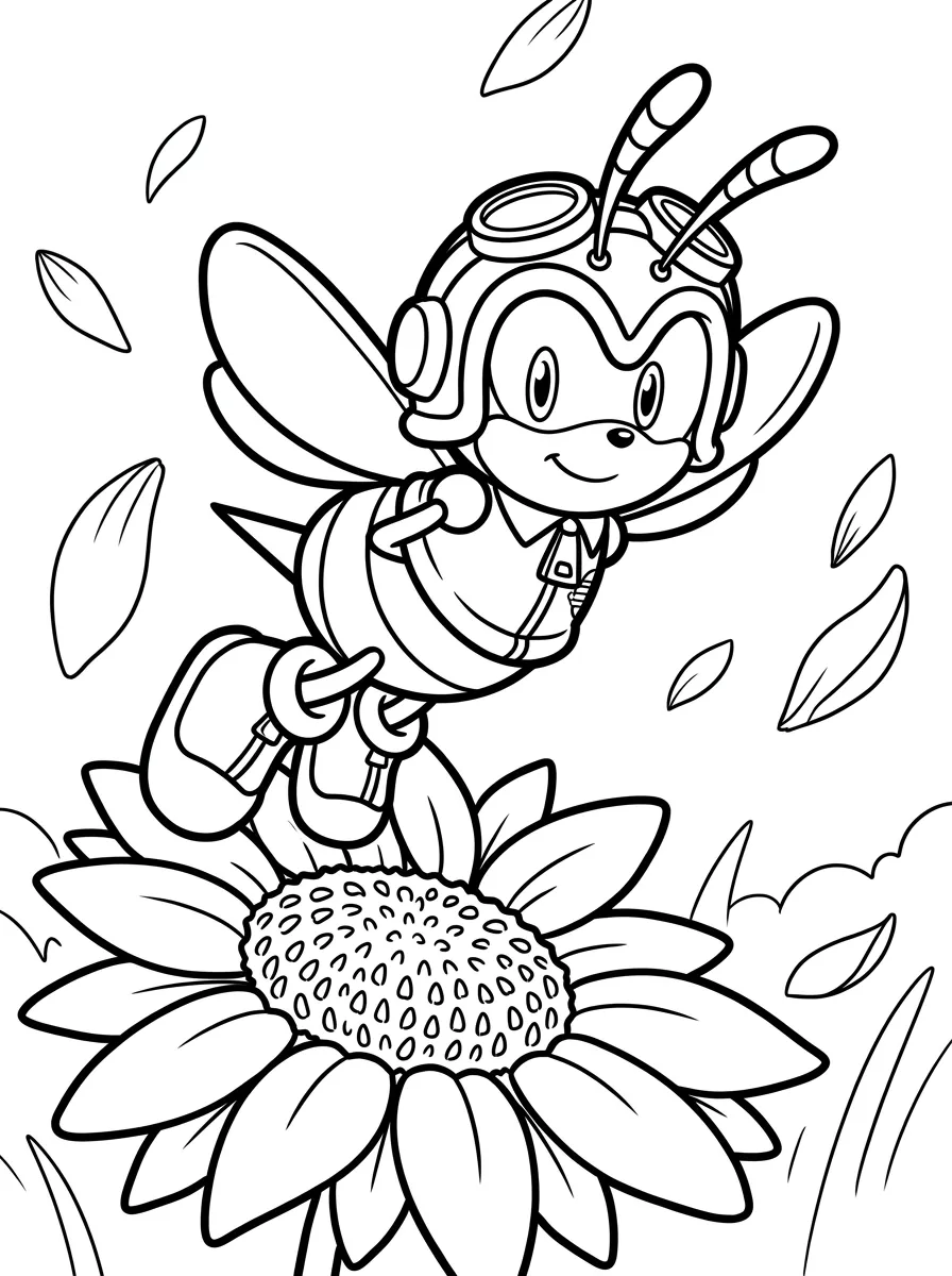 Charmy Bee über einer Sonnenblume