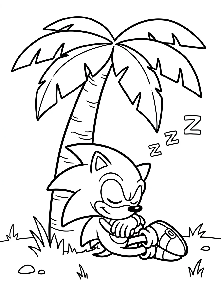 Sonic schläft unter einer Palme