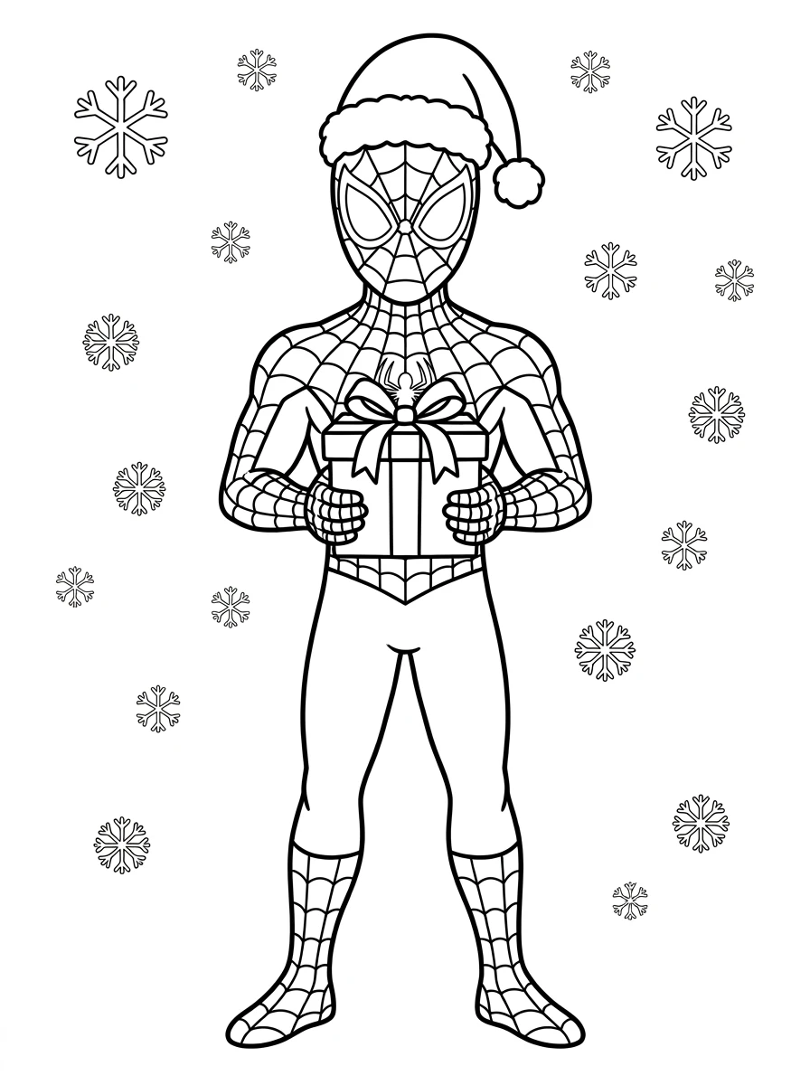Spider-Man mit weihnachtlichem Geschenk