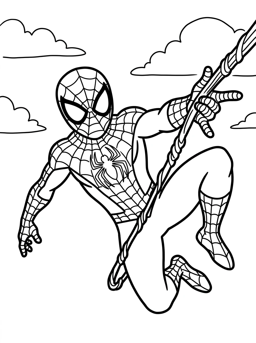 Spiderman schwingt durch die Luft