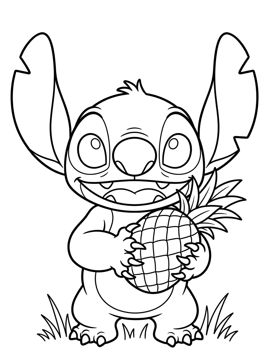 Stitch hält eine tropische Ananas