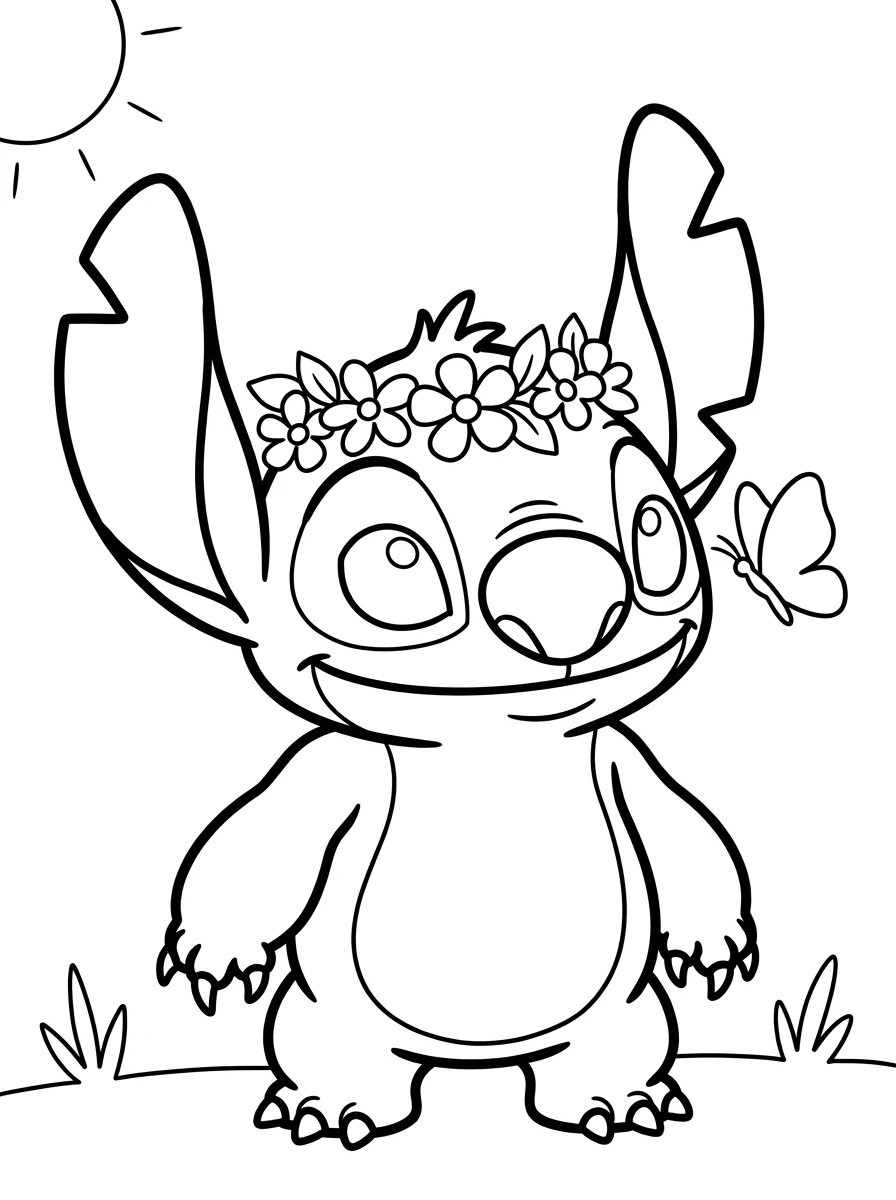 Stitch mit Schmetterling und Blumenkrone