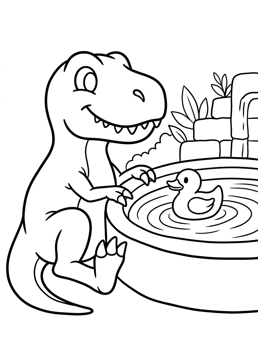 T-Rex Ausmalbild am Brunnen
