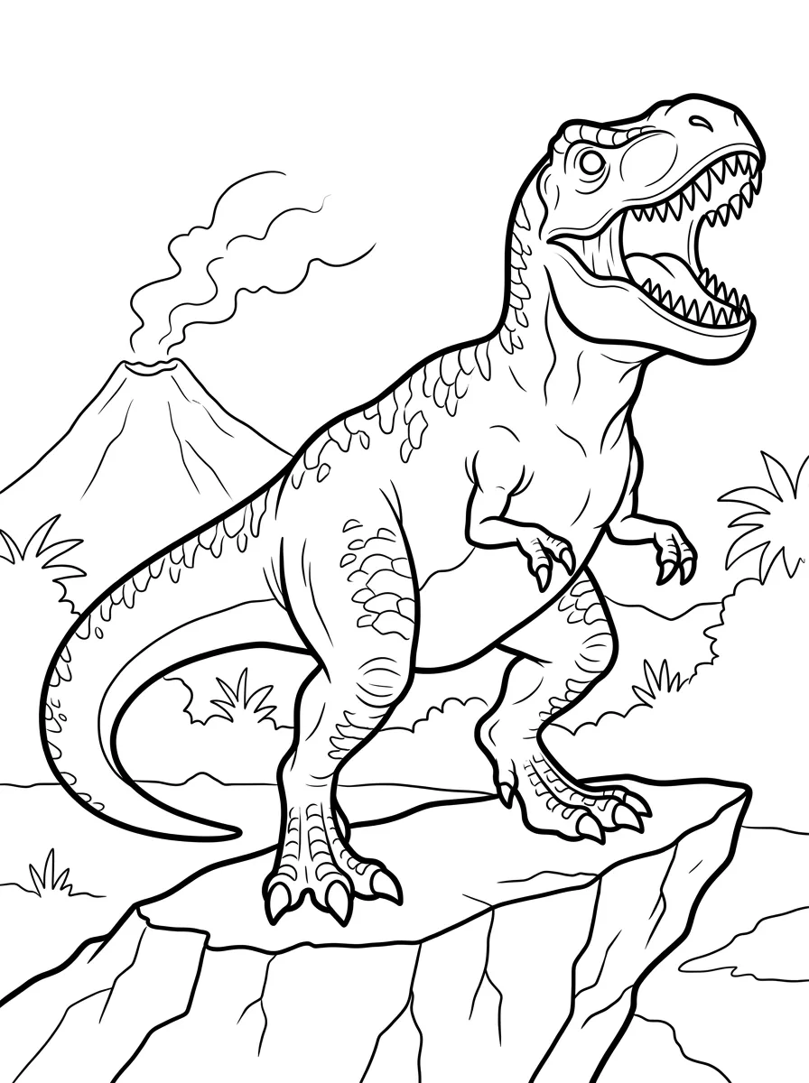 Brüllender T-Rex auf Felsvorsprung