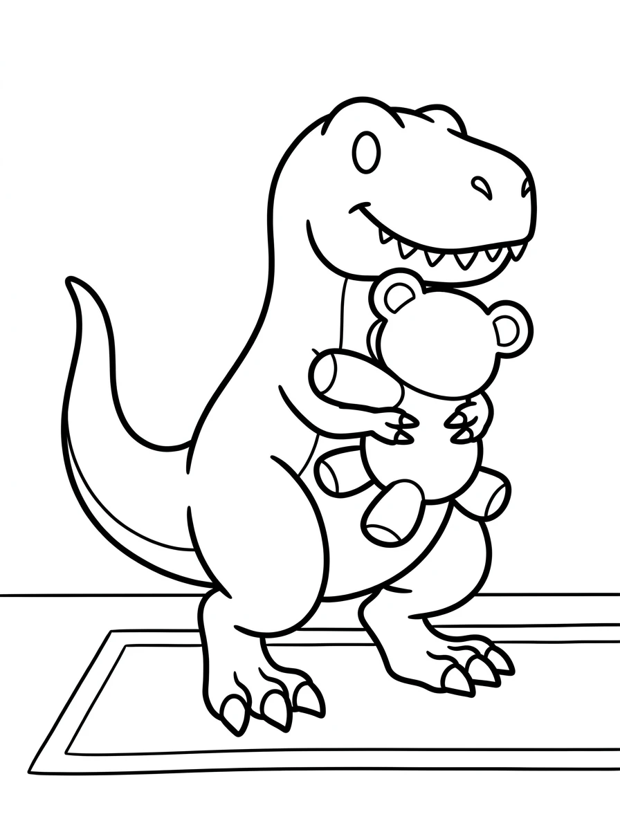 Kuschelnder T-Rex mit Teddybär
