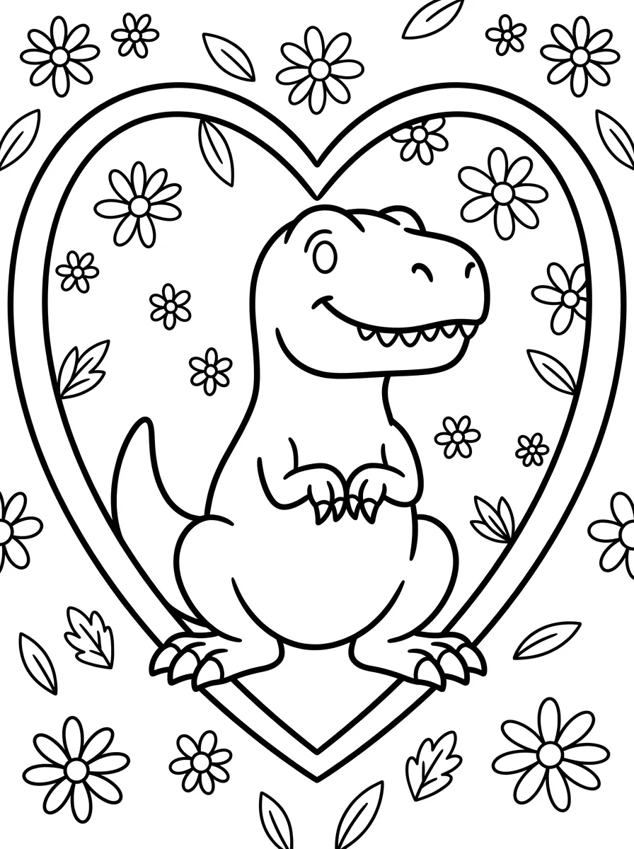 Lächelnder T-Rex im Herzrahmen