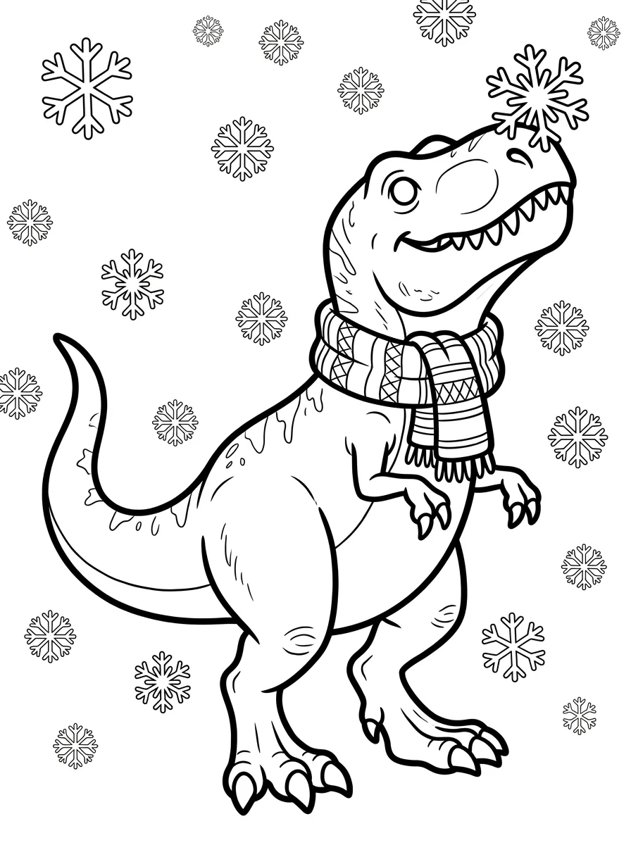 T-Rex Ausmalbild mit Schneeflocke