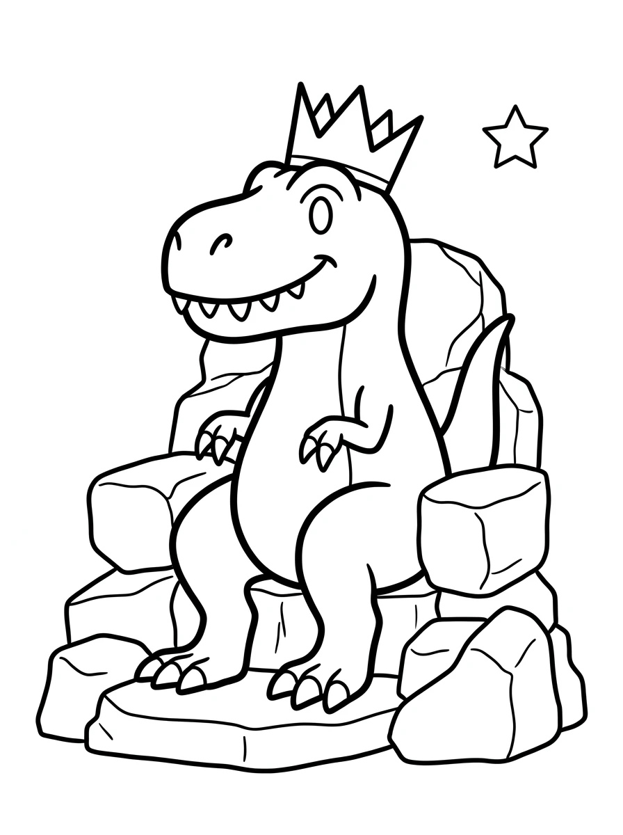 T-Rex mit Krone auf Steinthron
