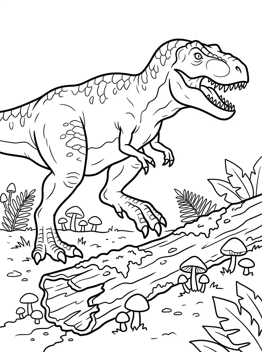 T-Rex steigt über Baumstamm
