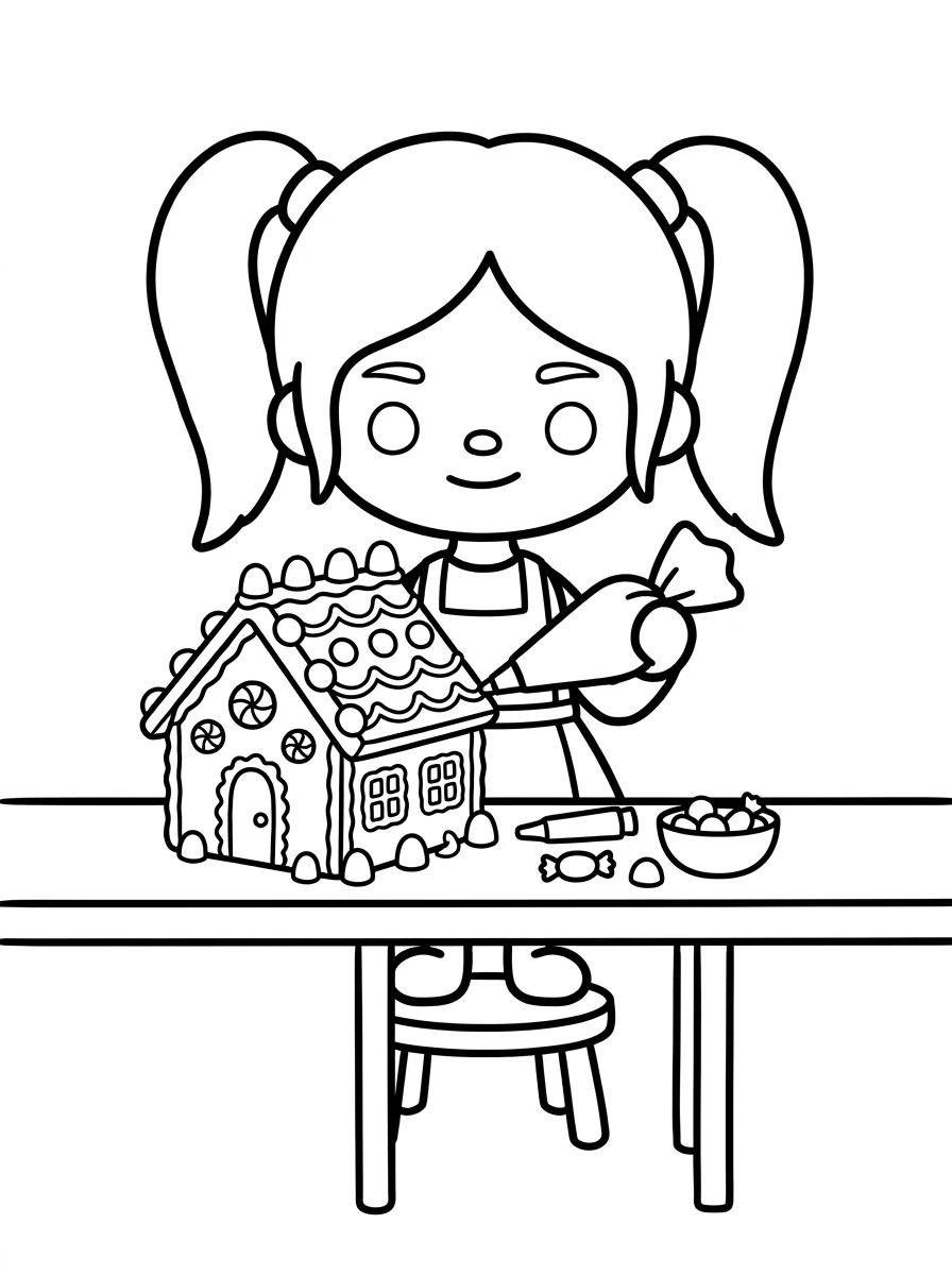 Nari dekoriert ein Lebkuchenhaus