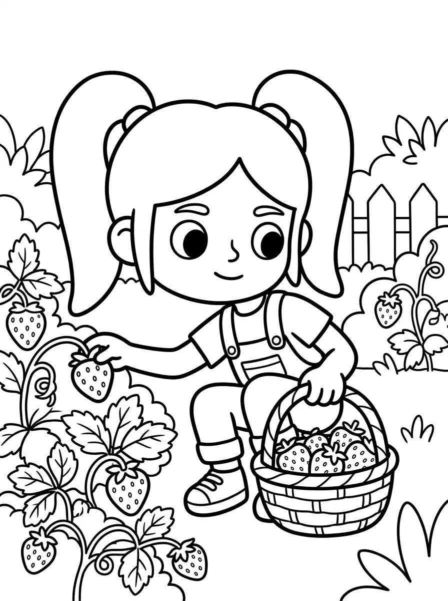 Toca Boca Rita erntet Erdbeeren